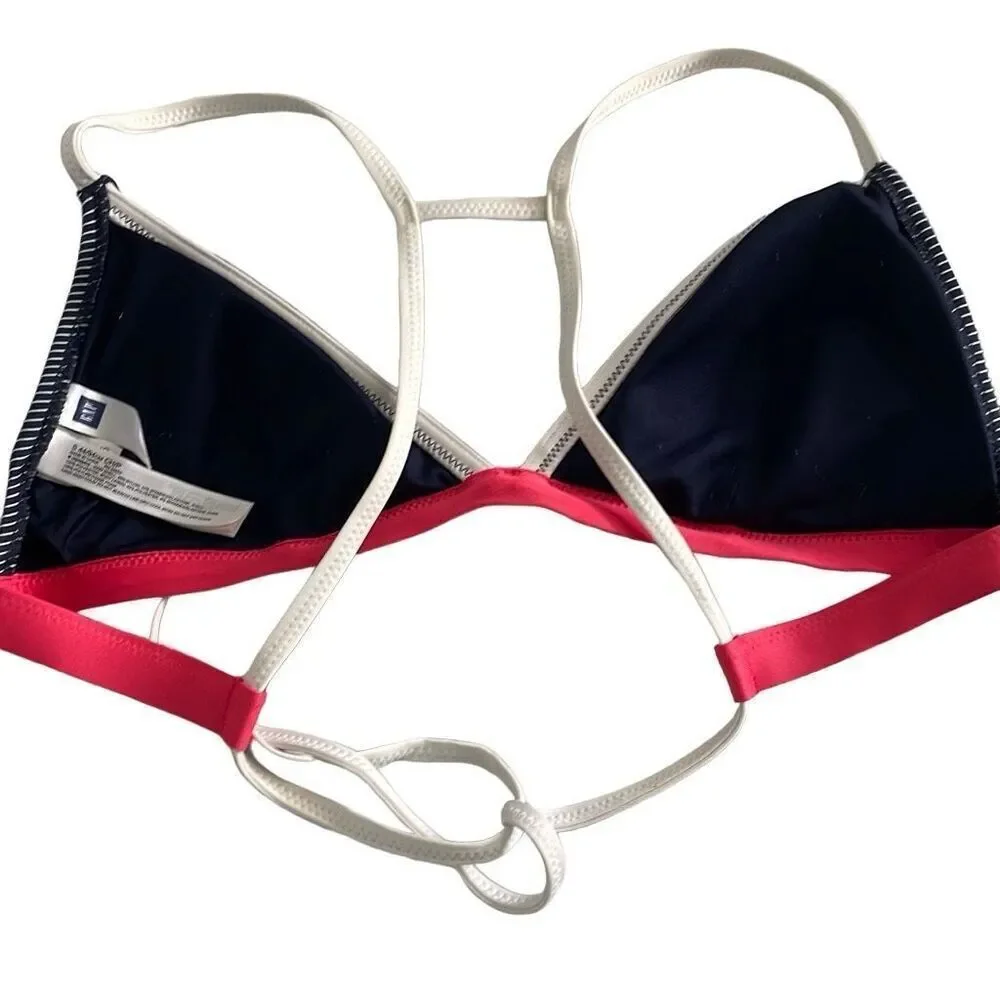 EUC Athleta Navy Blue White Pink Trim Triangle Bikini Top - Small